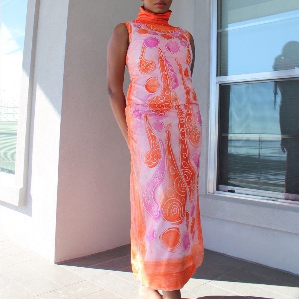 1970s Greek hand-painted dress